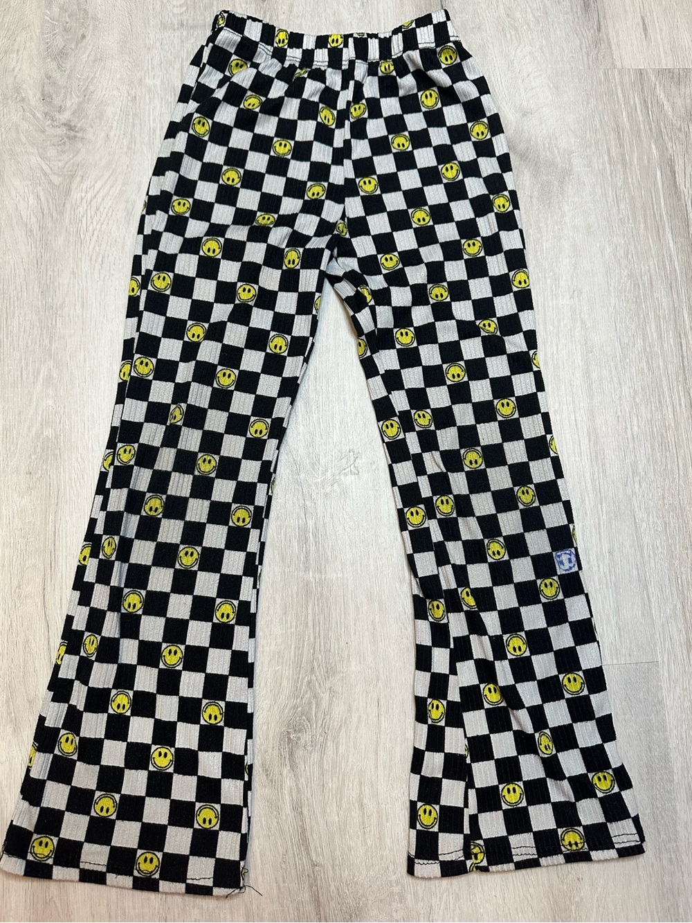 Kids - 3 for $10 - Black & White Checkerboard Smile Face Flare Pants